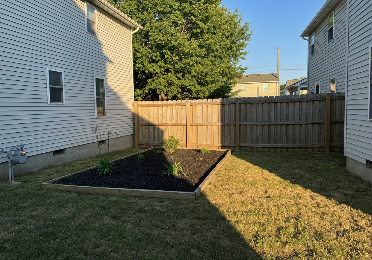 West-facing backyard bed showing afternoon shade and warm evening sun from a single angle